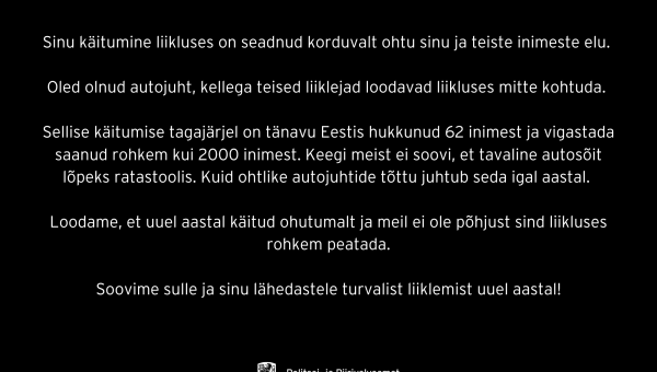 850 liiklushuligaani saavad oma postkastist musta jõulukaardi